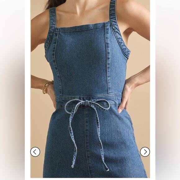 francescas kirsten blue denim tie front straight leg square neck jumpsuit small - Picture 6 of 8
